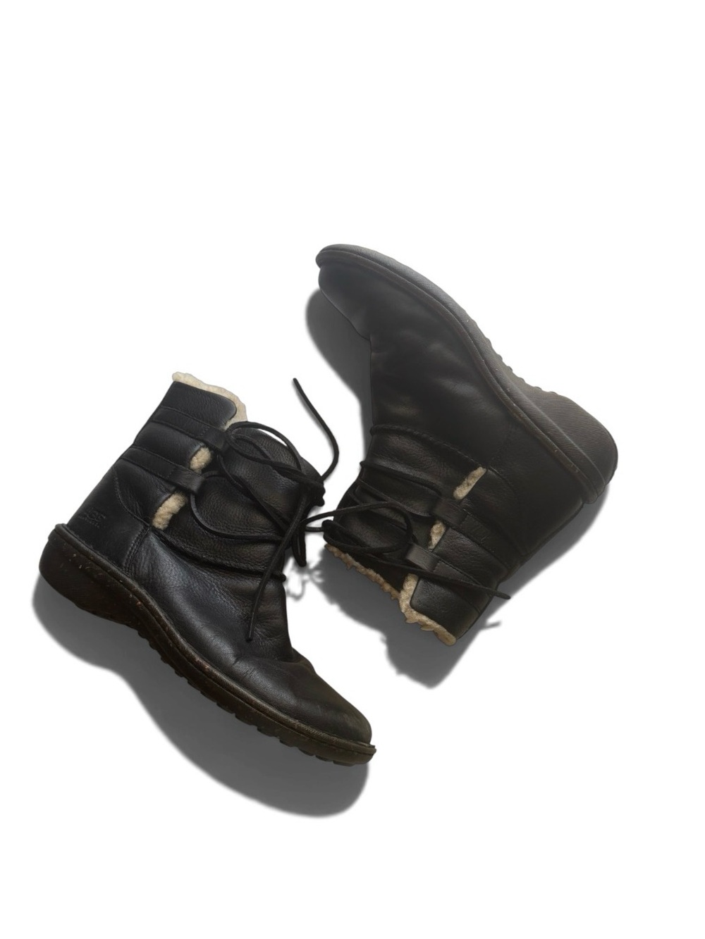 Womens Black Lace-Up Shearling Boots